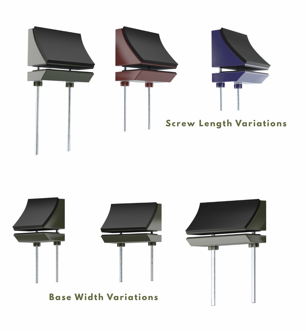 ComforClip in different colorways and base width and screw length variations