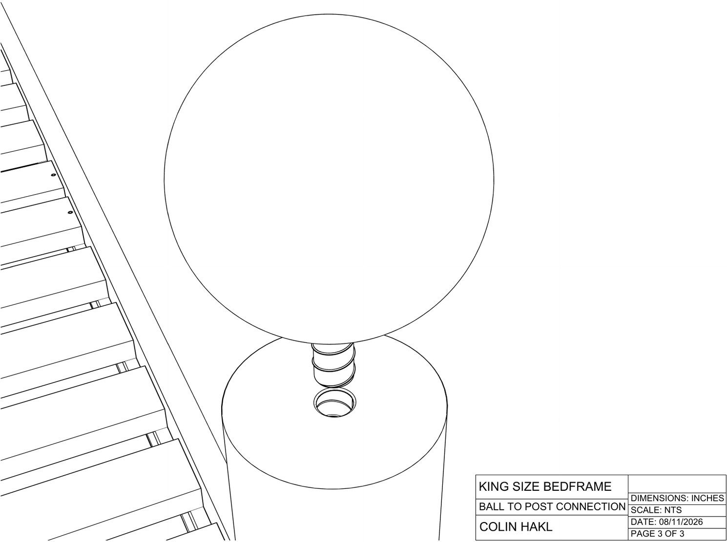 Detail drawing of the ball finial to post connection