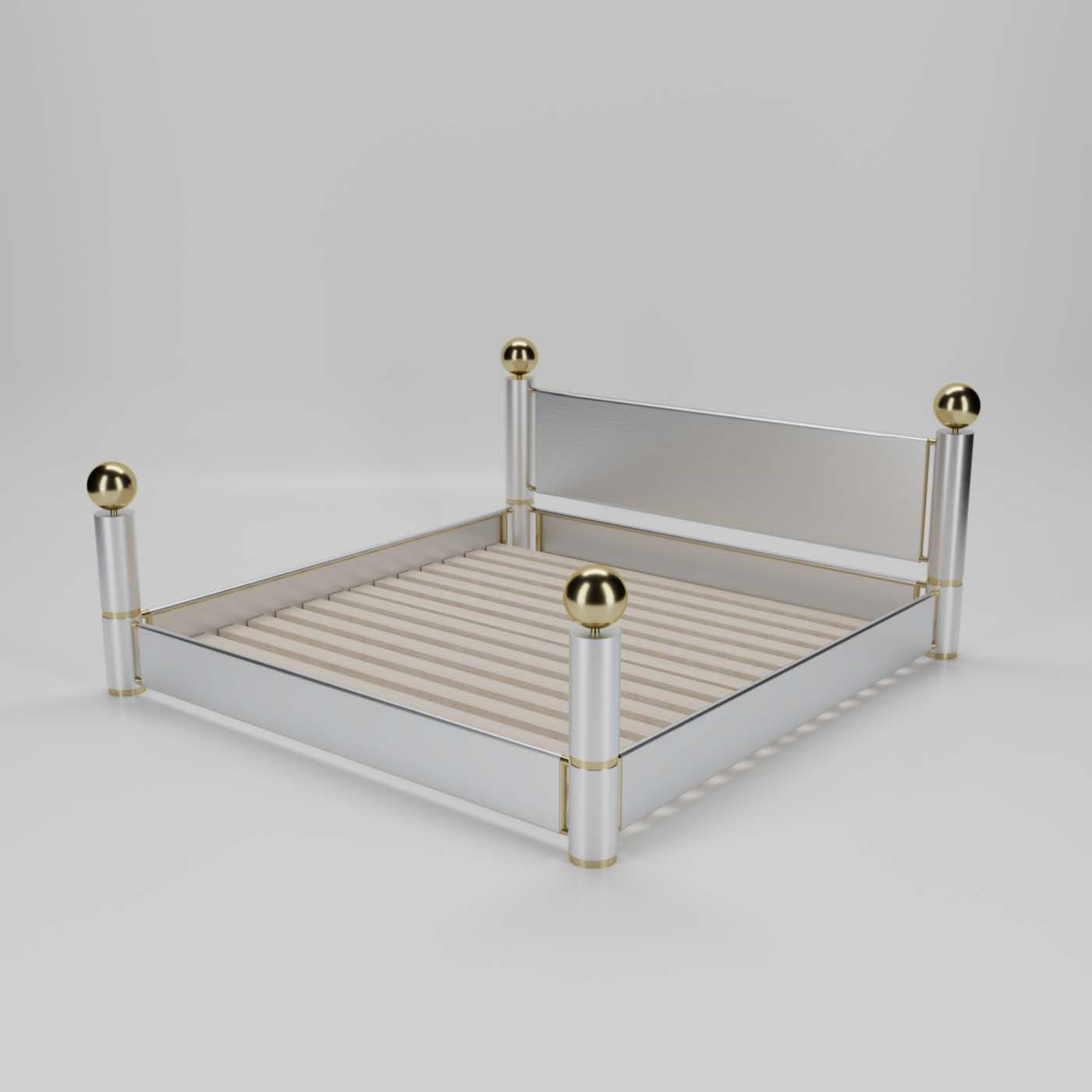 Final render with brass hardware accents and mattress