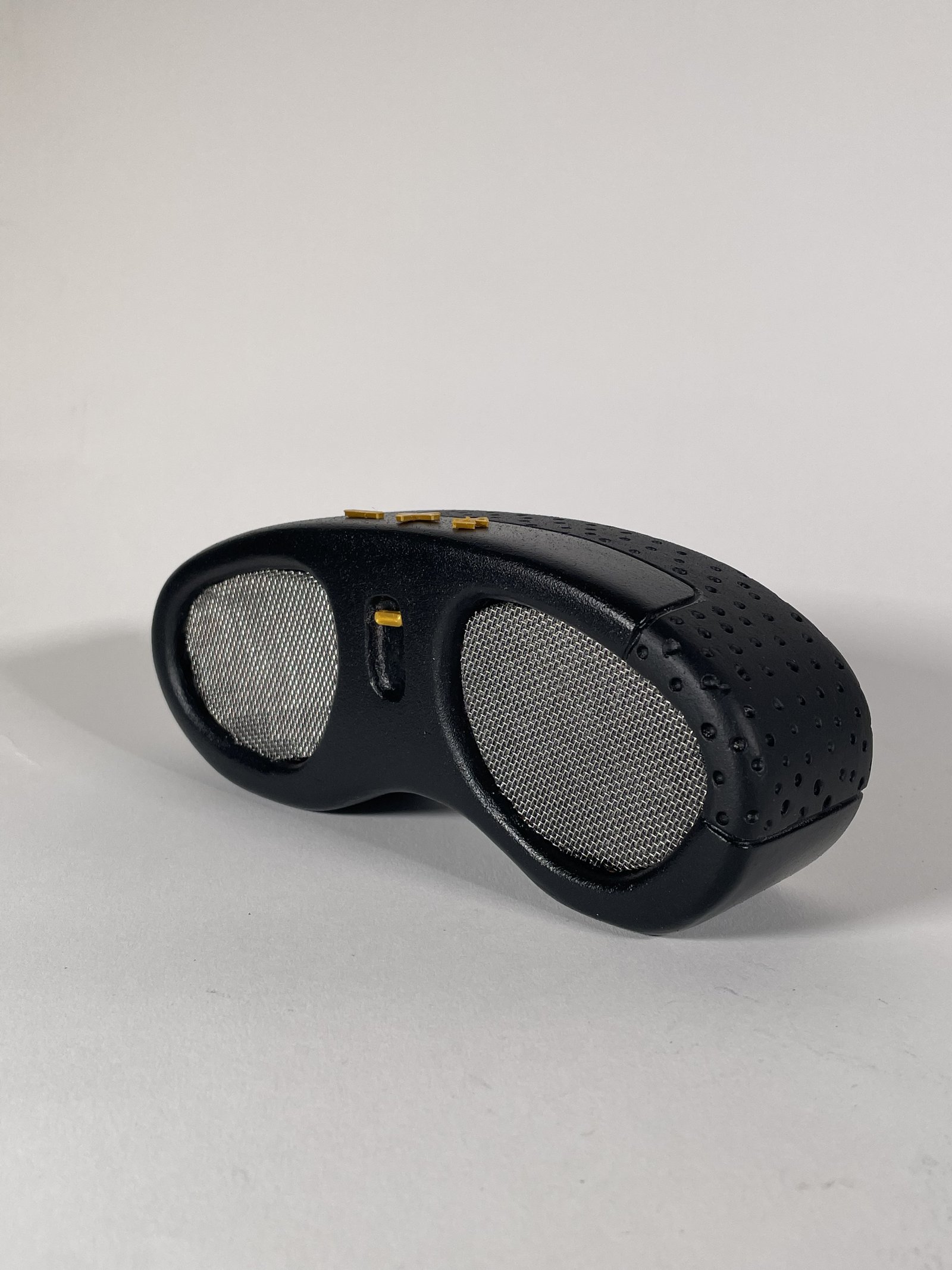 Final painted physical model of Sound+ with mesh grilles and metal controls