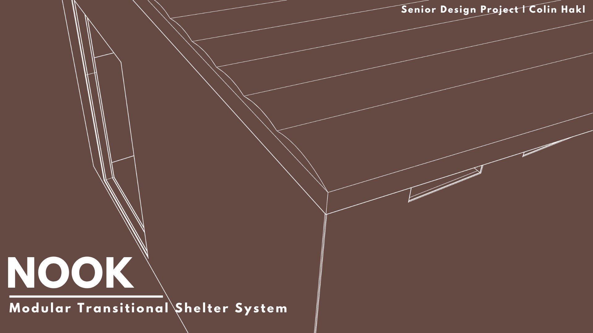 Wireframe render of the NOOK shelter roofline and corner